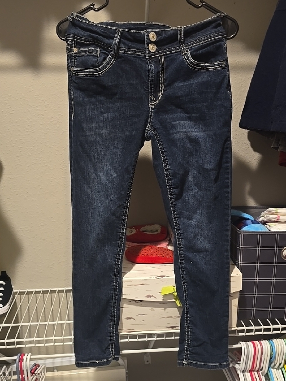 Wallflower Dark Blue Skinny Jeans with Double Button Waist